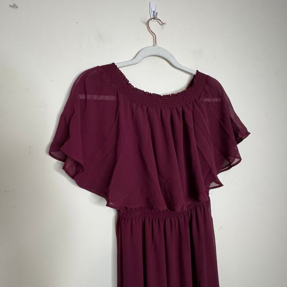 Show Me Your Mumu Hacienda Maxi Dress Medium NWT Merlot Chiffon Off Shoulder - Picture 3 of 7